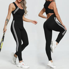 Sports Chic Backless Black & White Two Stripe Bodysuit