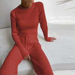 Two Piece Knitted Wide Leg Sportswear