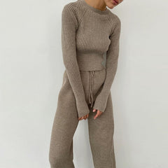 Two Piece Knitted Wide Leg Sportswear
