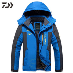 Blue and black waterproof performance wear with warm lining hooded jacket
