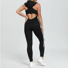Sports Chic Backless Black & White Two Stripe Bodysuit